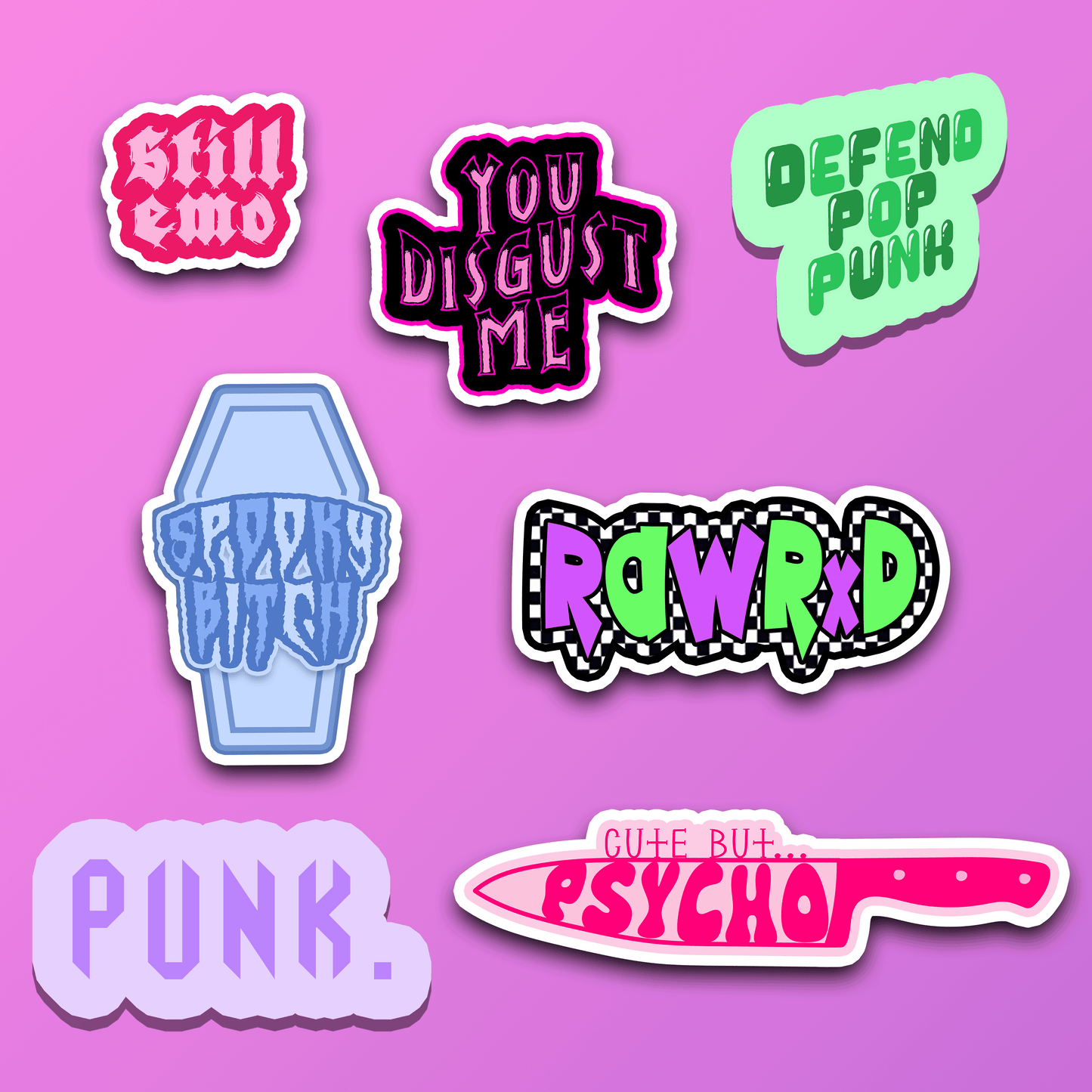 Emo Pop Punk Stickers Alternative Decals Coffin Psycho Rawr Still Emo Sticker Pack