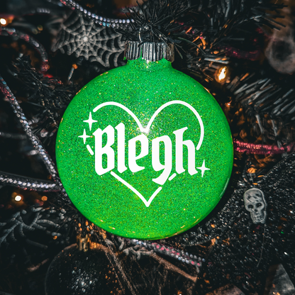 4" Custom  Vinyl Glittered Glass Ornament - Blegh In White