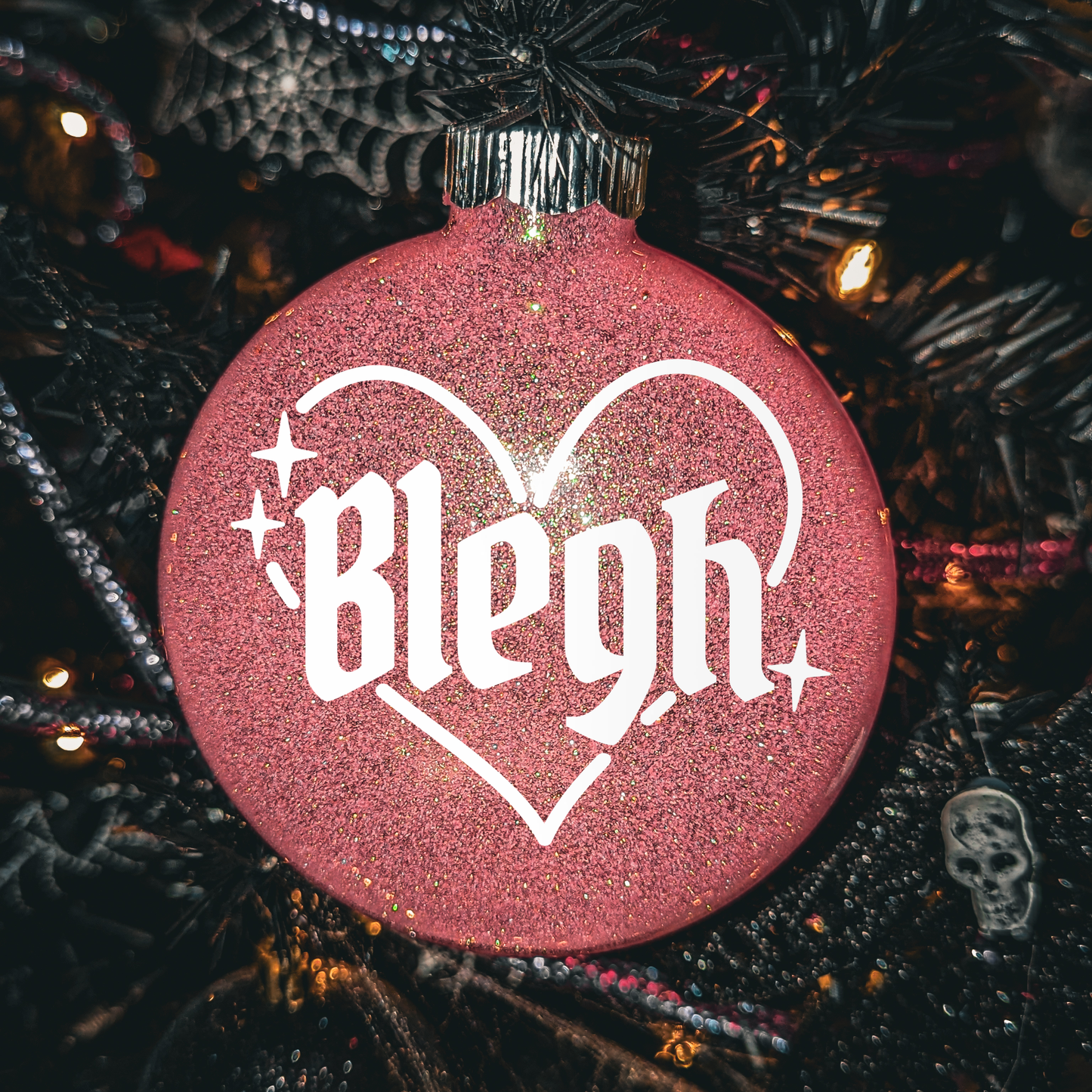 4" Custom  Vinyl Glittered Glass Ornament - Blegh In White