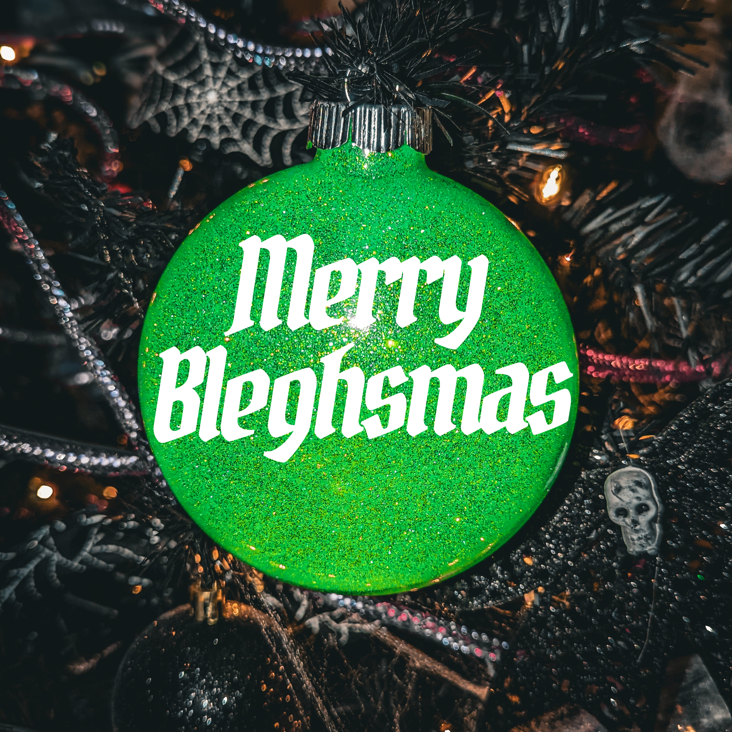 4" Custom  Vinyl Glittered Glass Ornament - Merry Bleghsmas In White