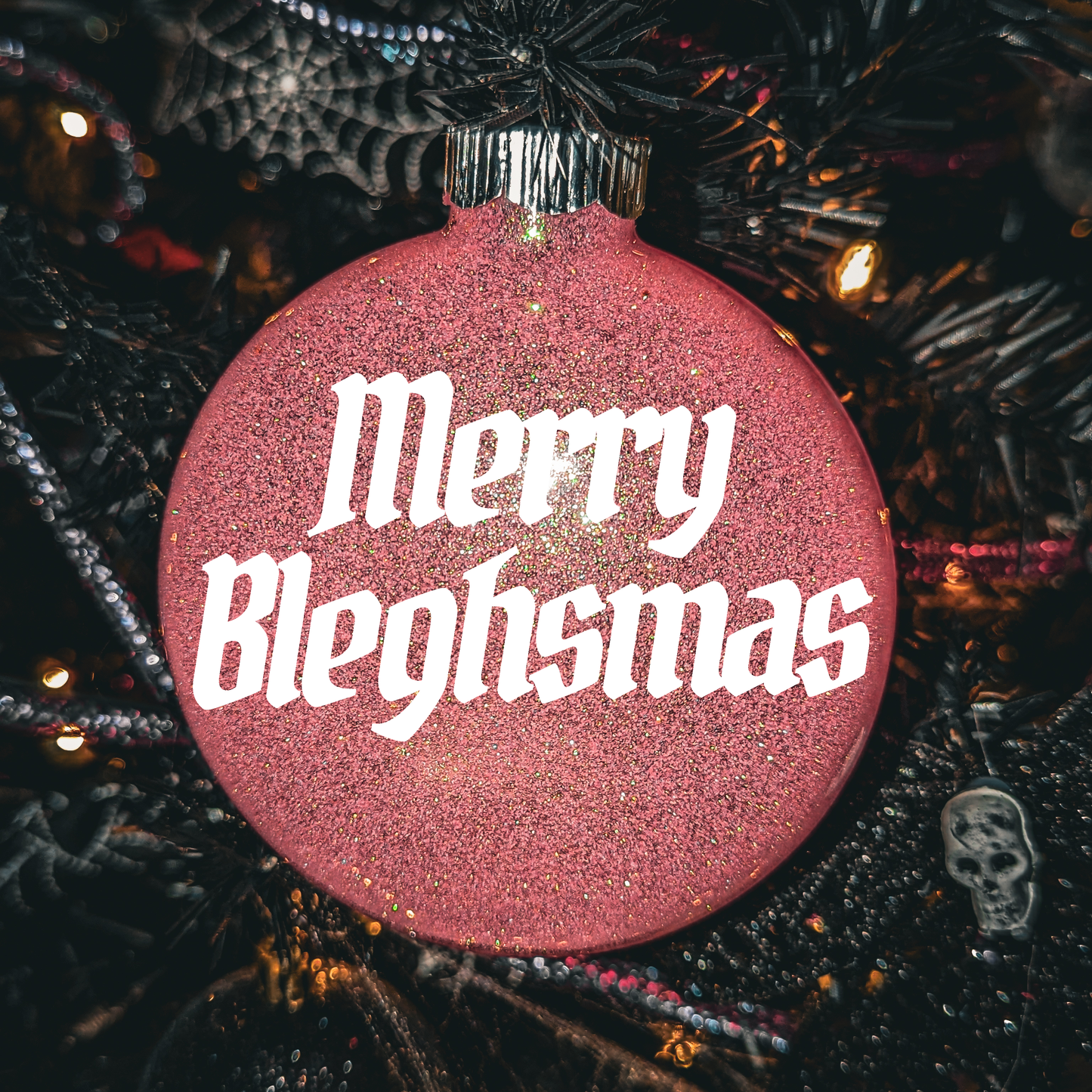 4" Custom  Vinyl Glittered Glass Ornament - Merry Bleghsmas In White