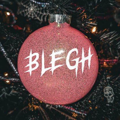 4" Custom  Vinyl Glittered Glass Ornament - Metal Blegh In White