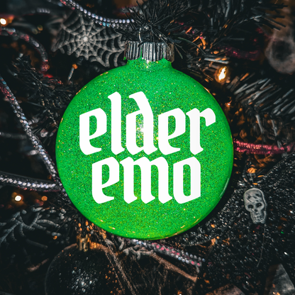 4" Custom  Vinyl Glittered Glass Ornament - Elder Emo In White