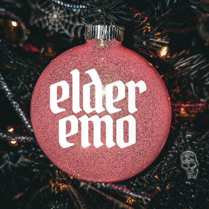 4" Custom  Vinyl Glittered Glass Ornament - Elder Emo In White