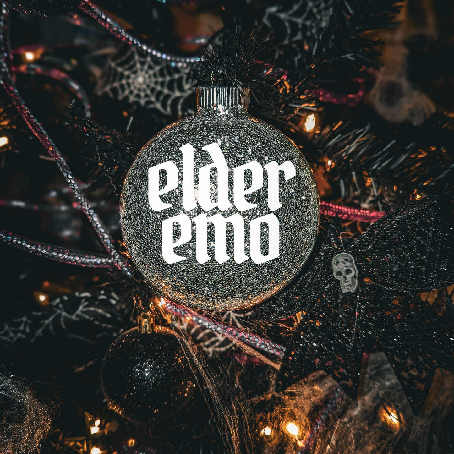 4" Custom  Vinyl Glittered Glass Ornament - Elder Emo In White