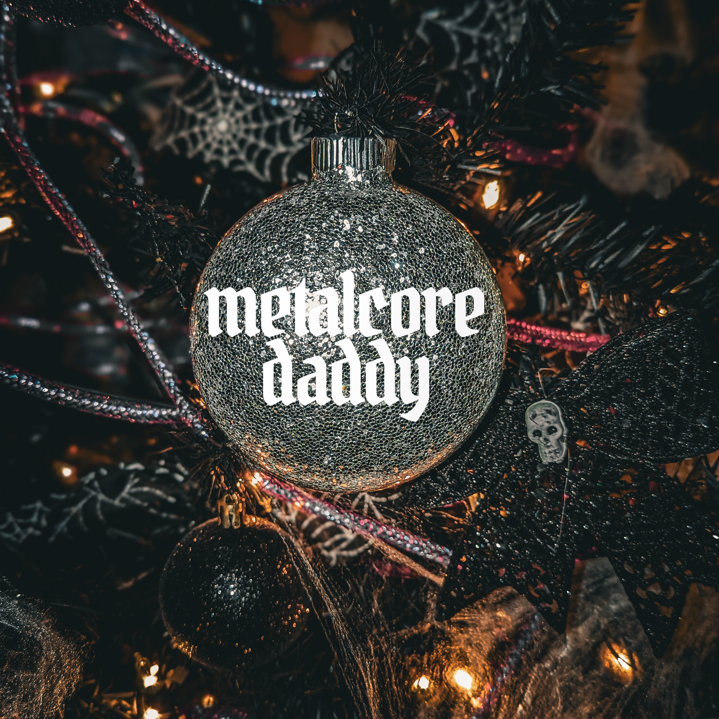 4" Custom  Vinyl Glittered Glass Ornament - Metalcore Daddy In White