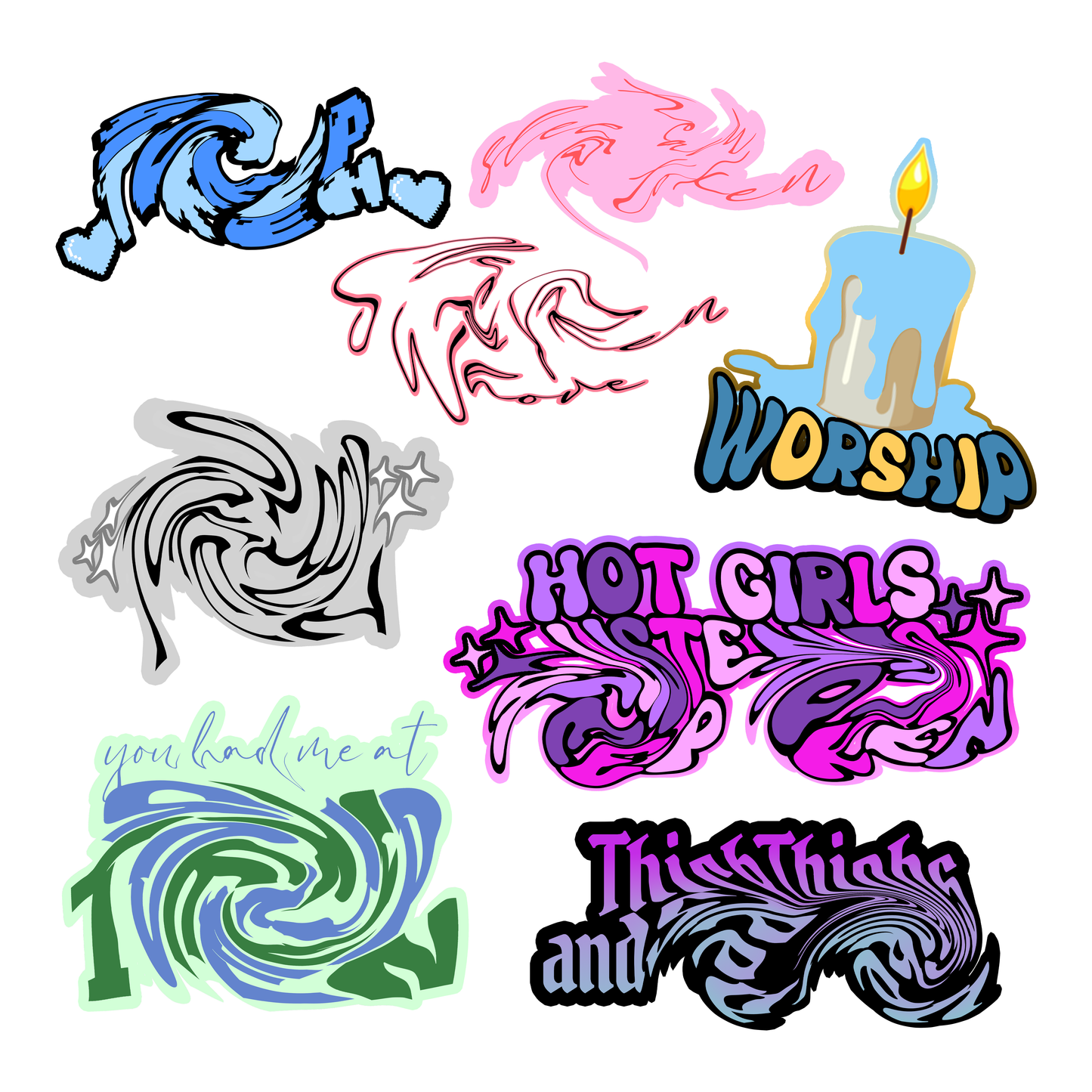 FULL SET OF 8 ST STICKERS (GLOSSY OR HOLOGRAPHIC)