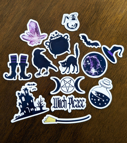 Witch Wicca Cauldron Crystals Potions Halloween Raven Sticker Pack of 15 Witchy Durable Vinyl Glossy Stickers