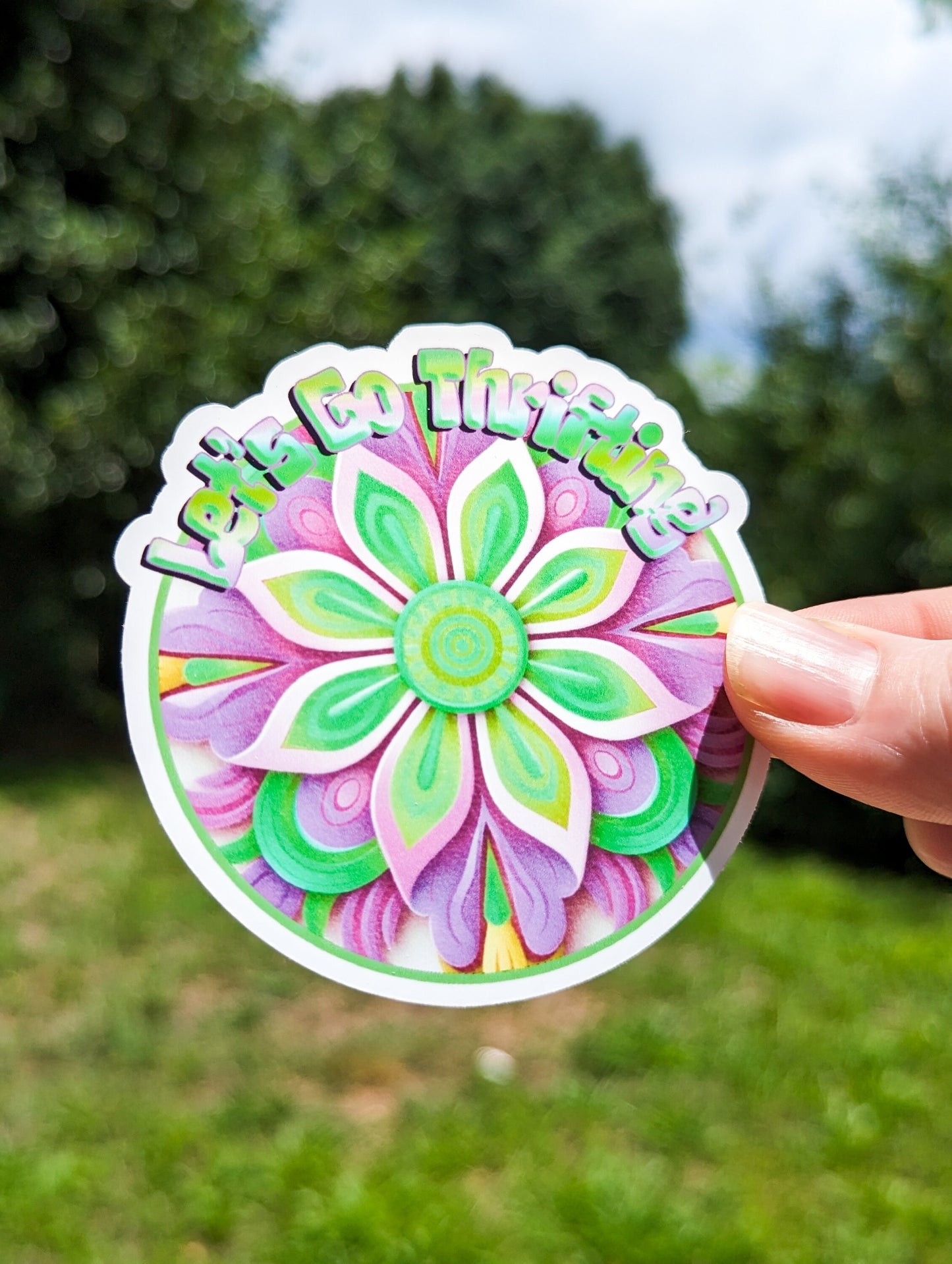 Let's Go Thrifting Flower Retro Thrift Second Hand Sticker Colorful Durable Glossy Vinyl Sticker