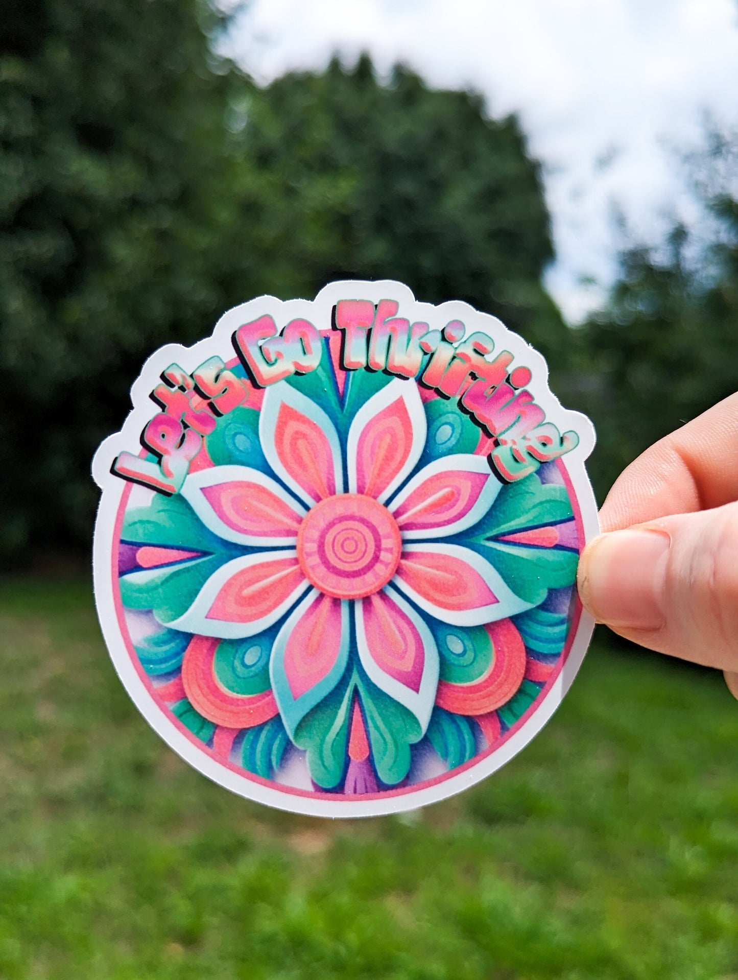 Let's Go Thrifting Flower Retro Thrift Second Hand Sticker Colorful Durable Glossy Vinyl Sticker