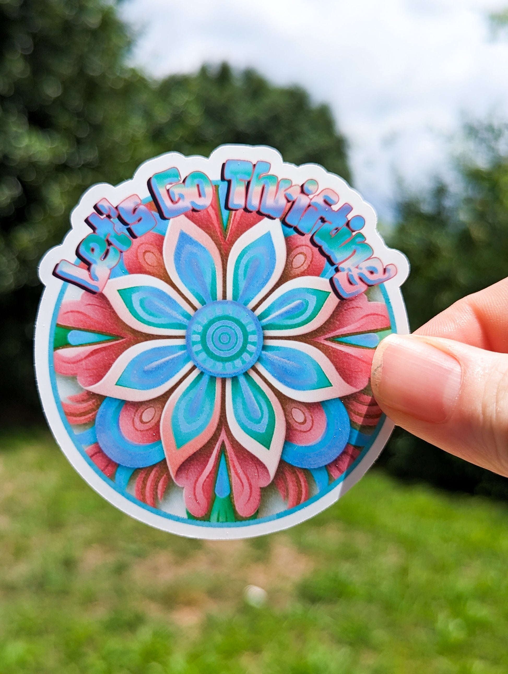 Let's Go Thrifting Flower Retro Thrift Second Hand Sticker Colorful Durable Glossy Vinyl Sticker