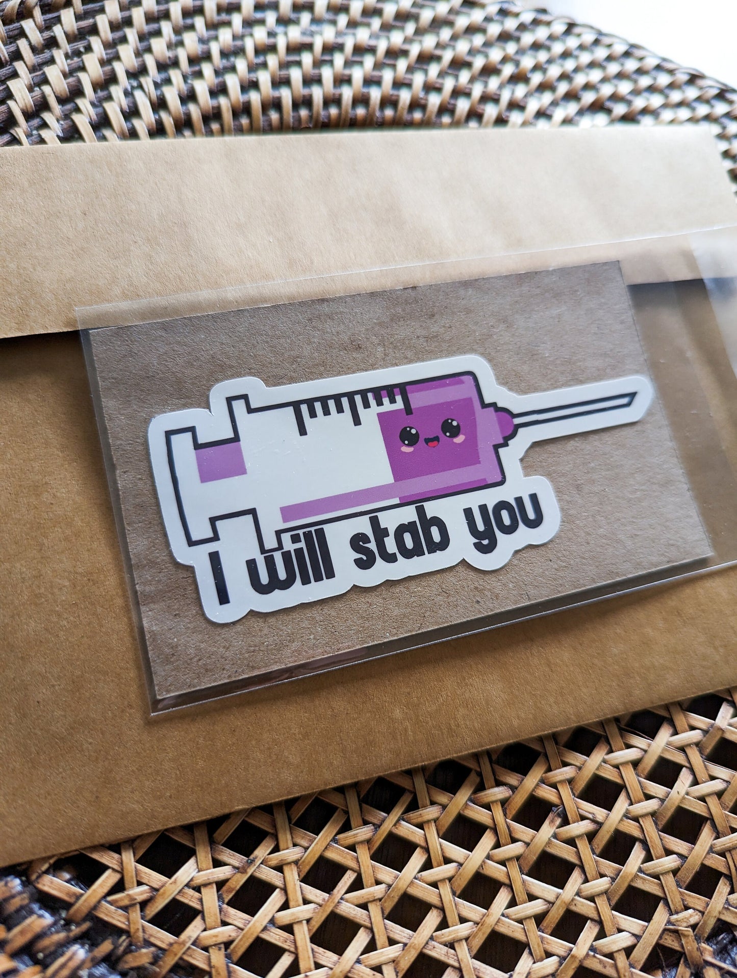 I Will Stab You Nurse Syringe Funny Sticker Purple Doctor Nursing Life 4 x 2in Durable Vinyl Sticker Healthcare Professional