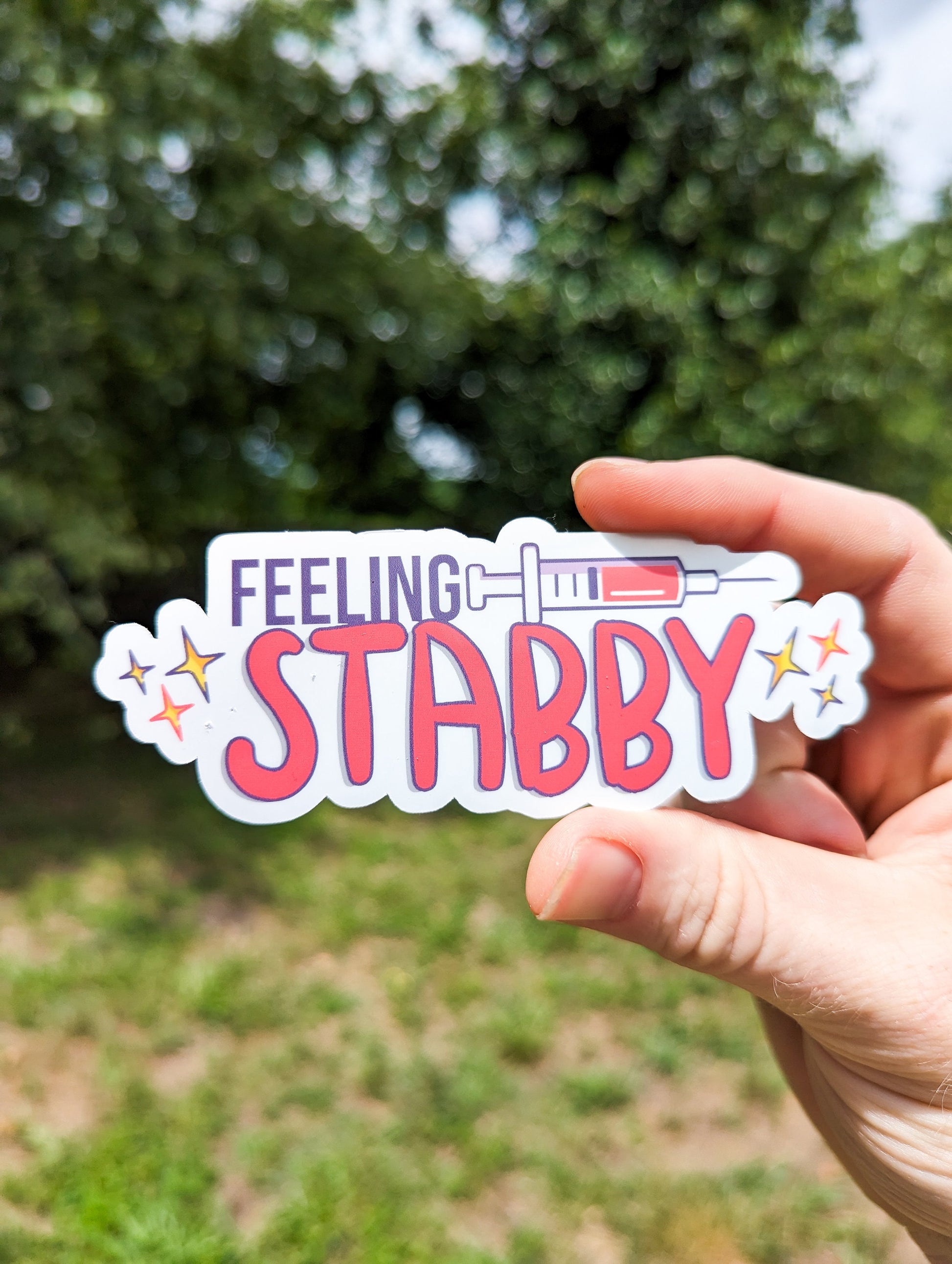 Feeling Stabby Nurse Funny Sticker Purple Doctor Nursing Life 4 x 2in Durable Vinyl Sticker Decal