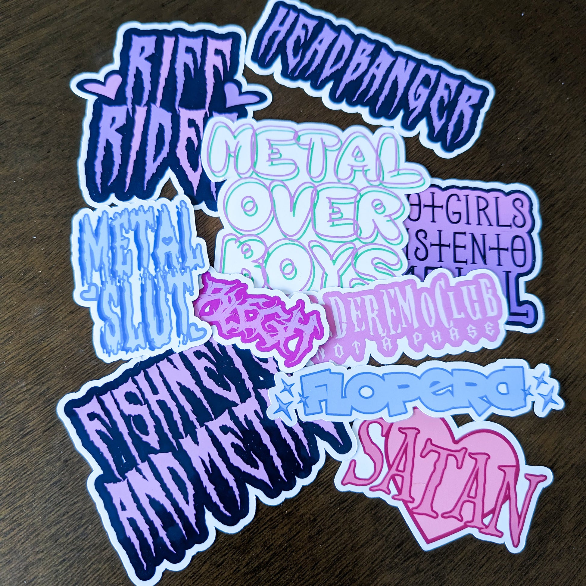 Girly Metal Rocker Edgy Emo Pack of 10 Stickers Holographic or Glossy Vinyl durable Headbanger Fishnets Hot Girls Listen to Metal metalhead