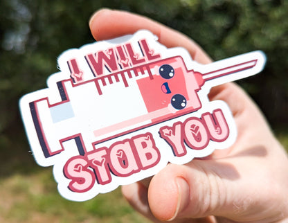 I Will Stab You Nurse Syringe Funny Sticker Purple Doctor Nursing Life 4 x 2in Durable Vinyl Sticker Healthcare Professional