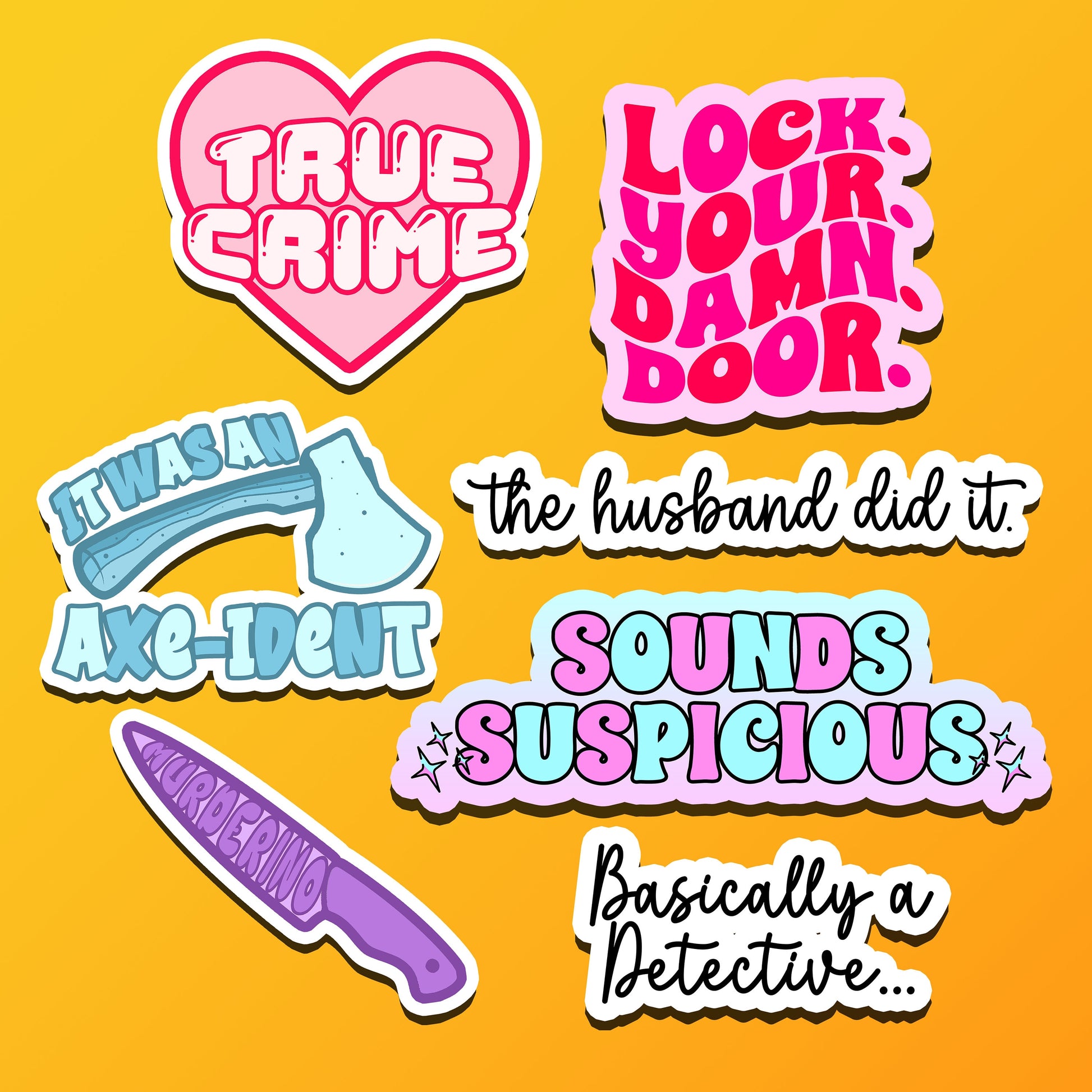 True Crime Stickers Vinyl Decals Holographic or Glossy True Crime Lover Stickers Water UV Resistant