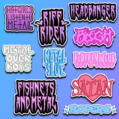 Girly Metal Rocker Edgy Emo Pack of 10 Stickers Holographic or Glossy Vinyl durable Headbanger Fishnets Hot Girls Listen to Metal metalhead