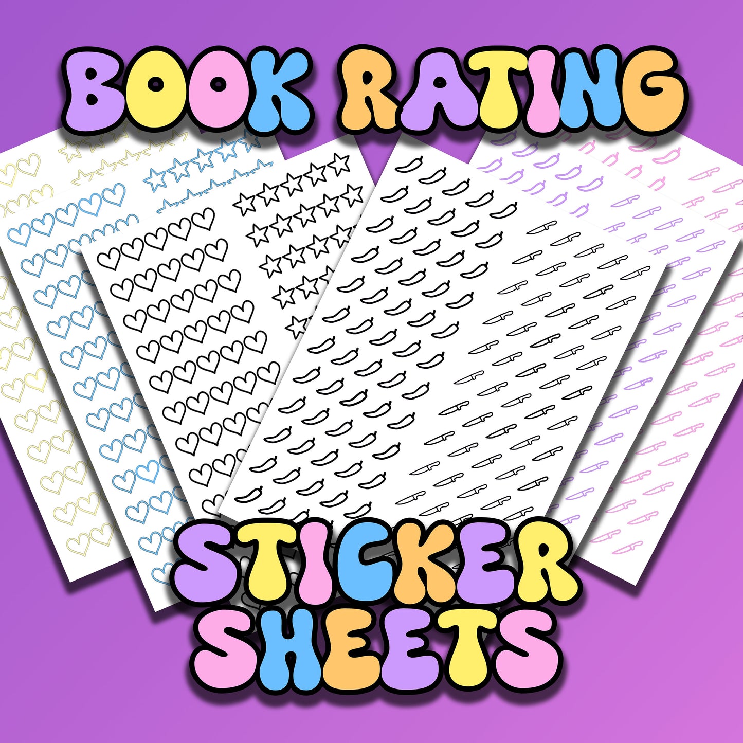 Book Rating Sticker Sheets Bullet Journal Book Journal Reviews Rate Stickers Decals Set of Stars